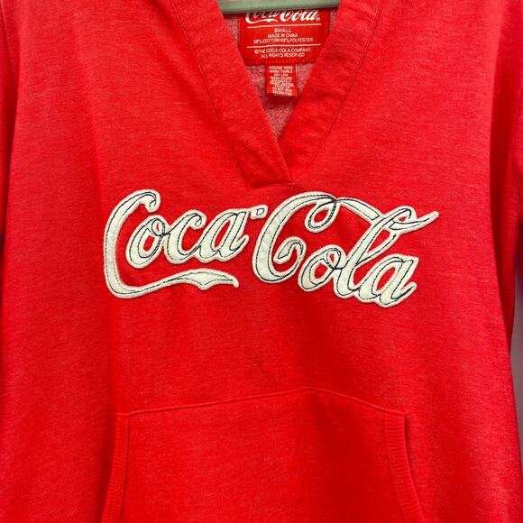Coca Cola Women V-Neck Hooded Side Drawstring Hoodie - Picture 3 of 7